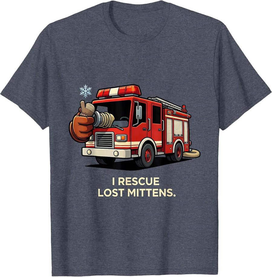 I Rescue Lost Mittens Funny Firefighter Christmas Humor T-Shirt - Heather Blue