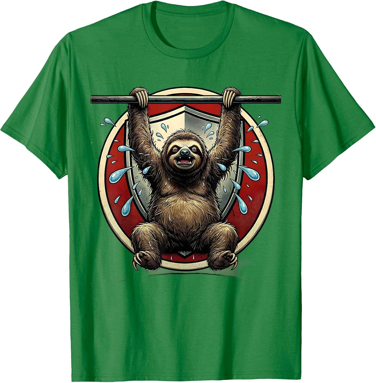 Men's Sloth Pull-Up Bar Funny Workout Graphic T-Shirt - Kelly Green