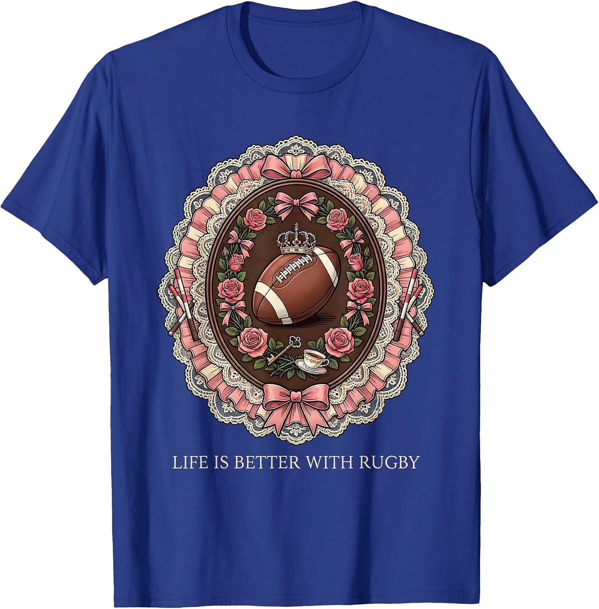 Life Is Better With Rugby Graphic Design T-Shirt - Royal Blue