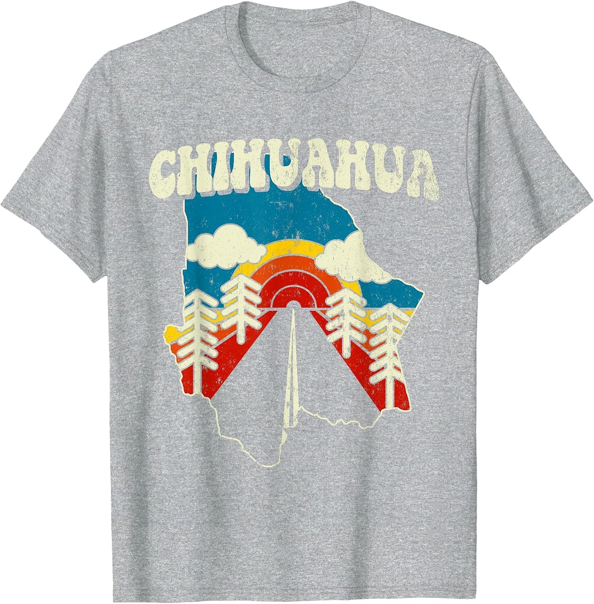Chihuahua Vintage Mexican State Rainbow Mexico Retro 70s Map T-Shirt - Heather Grey