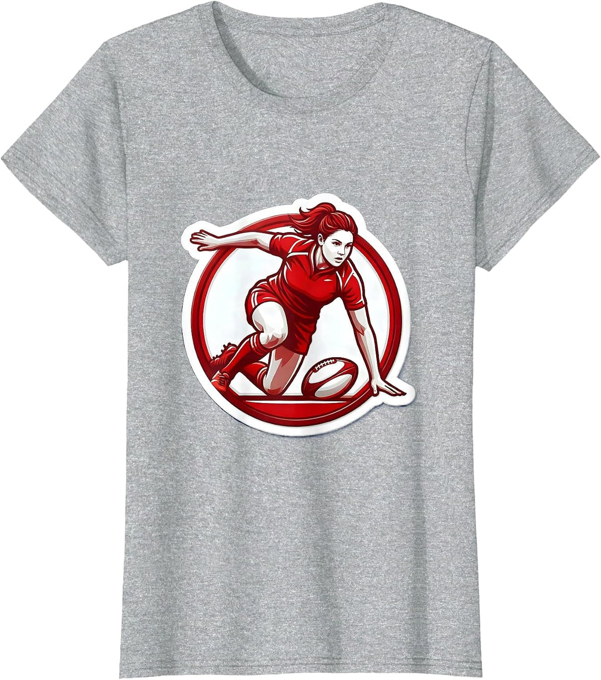 Rugby Tackle Silhouette Graphic Tee T-Shirt - Heather Grey