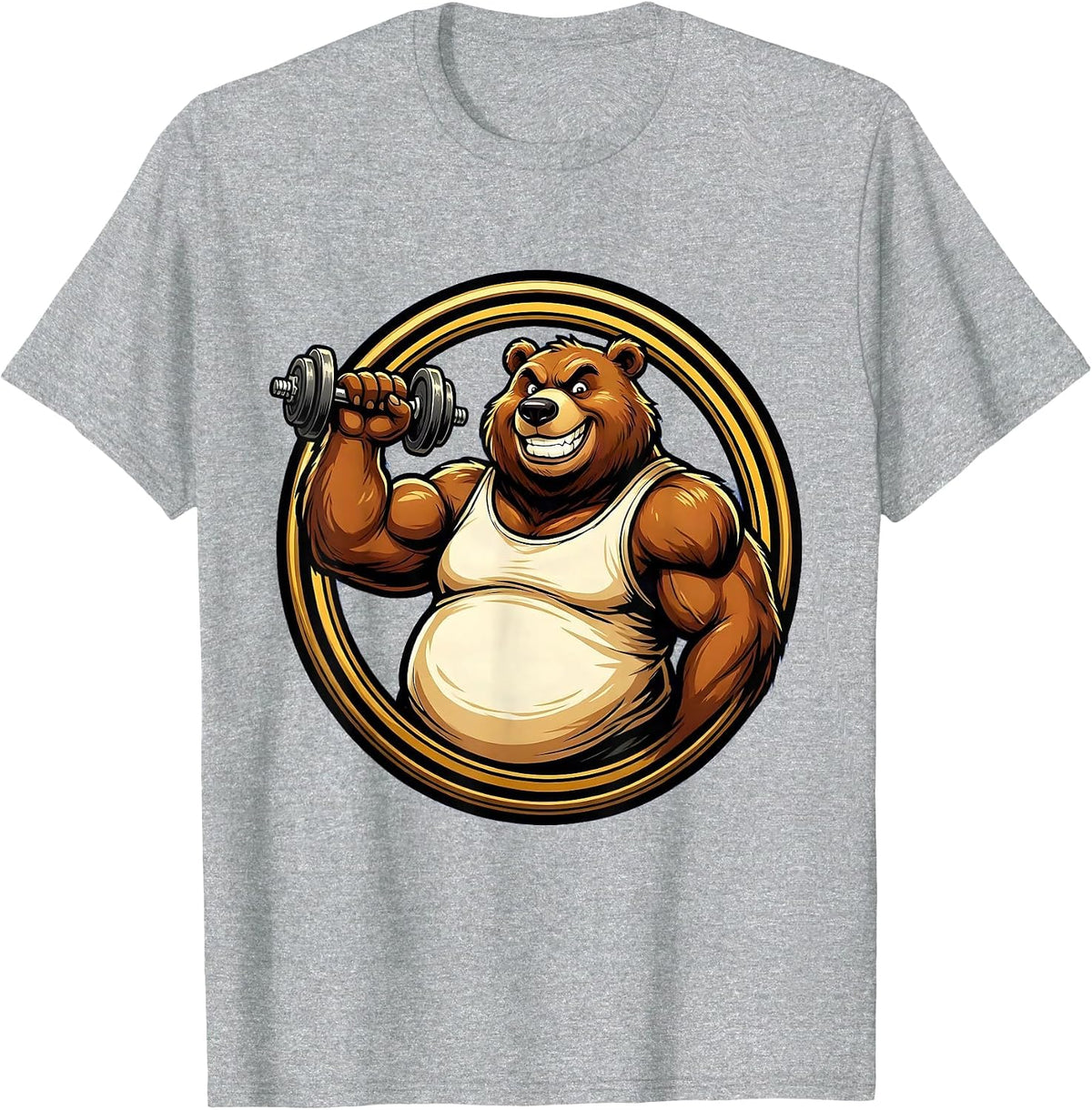 Men's Kinda Fit Sorta Fat Gym Bear Bicep Curl T-Shirt - Heather Grey