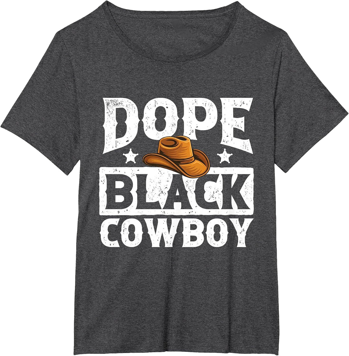 Dope Black Cowboy - Melanin Cowboy Western Rodeo Rancher T-Shirt - Dark Heather Grey