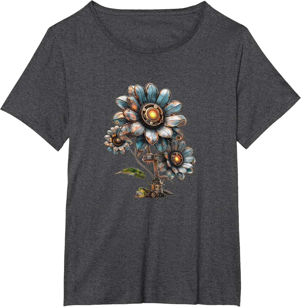 Steampunk Flowers Vintage Art Men Women Kids Retro Flower T-Shirt - Dark Heather Grey