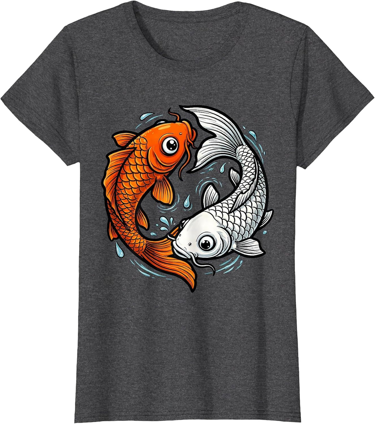 Women's Koi Fish Yin Yang Matching Couples Design T-Shirt - Dark Heather Grey