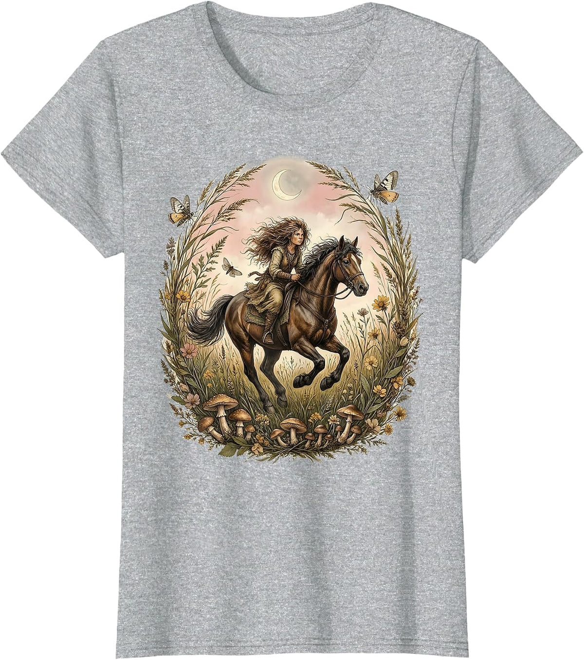 Bareback Gallop Through the Tall Grass Horse Rider T-Shirt - Heather Grey