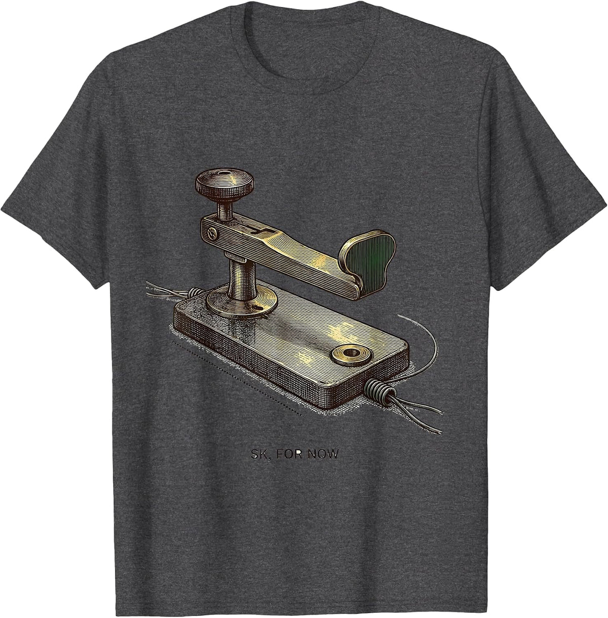 SK For Now Engraved Telegraph Key Ham Radio Operator Humor T-Shirt - Dark Heather Grey