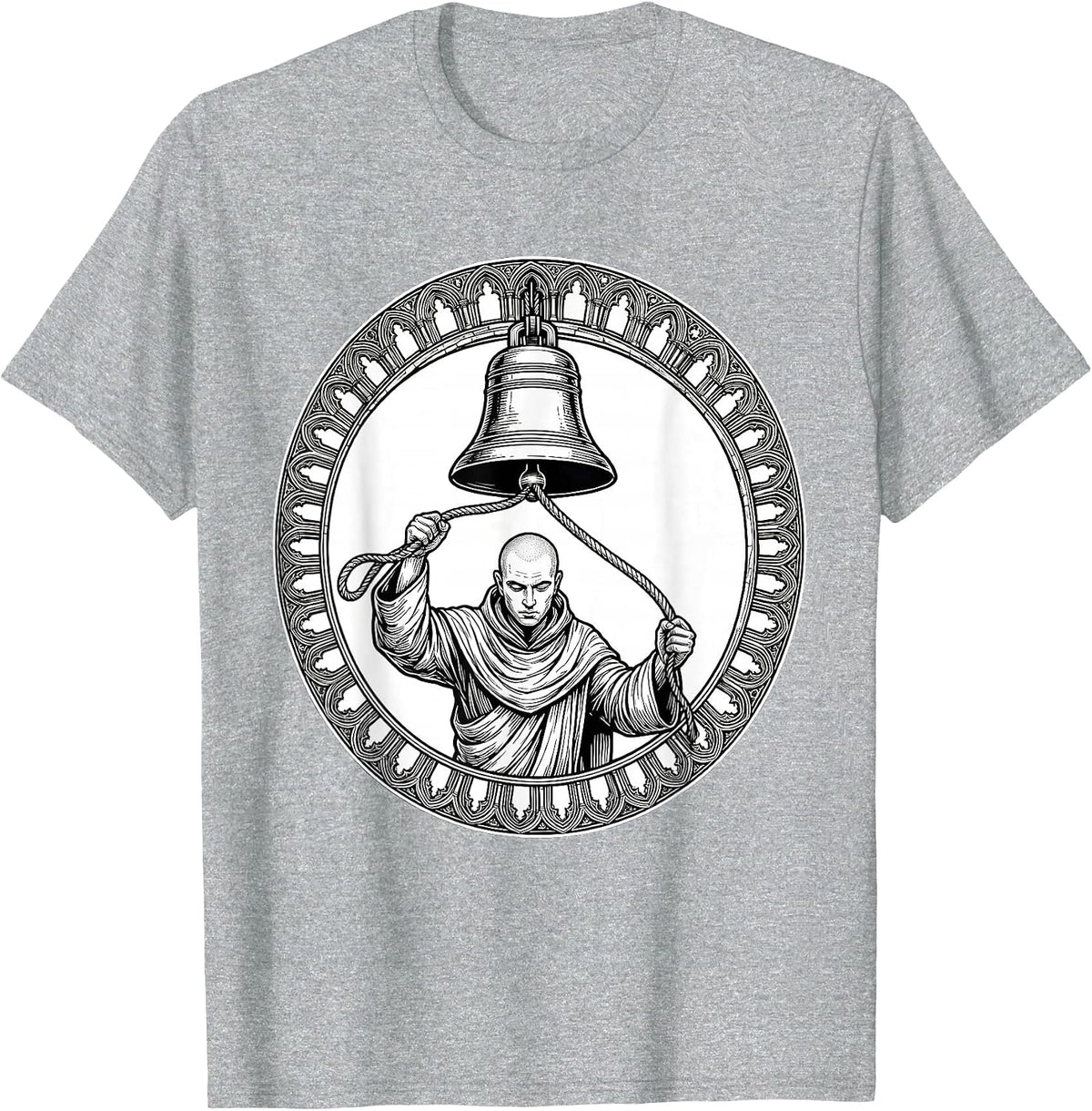 Men's Monk Ringing Bell Tower Clergy Illustration T-Shirt - Heather Grey