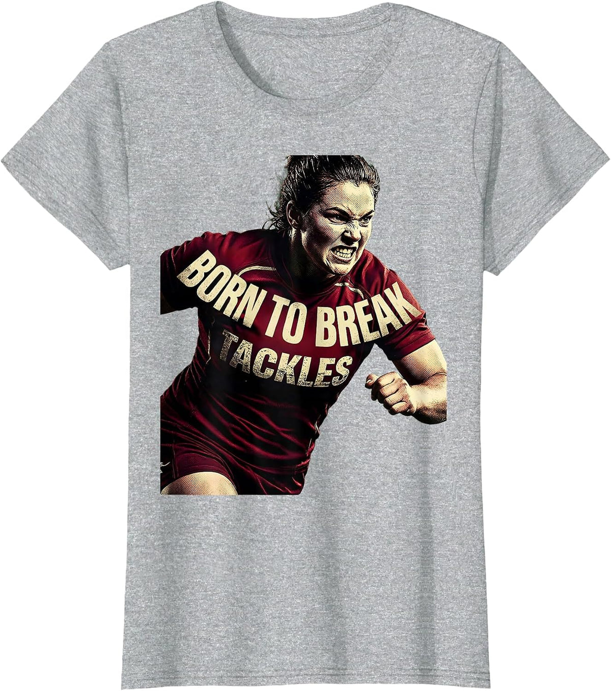 Born to Break Tackles Rugby Graphic Design T-Shirt - Heather Grey