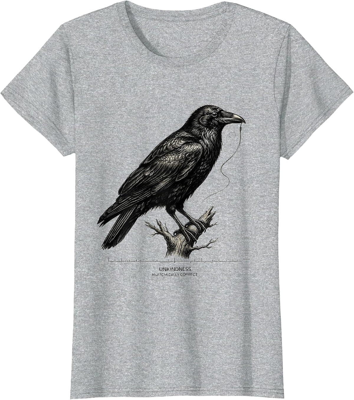 Unkindness Anatomically Correct Botanical Dark Humor Raven T-Shirt - Heather Grey