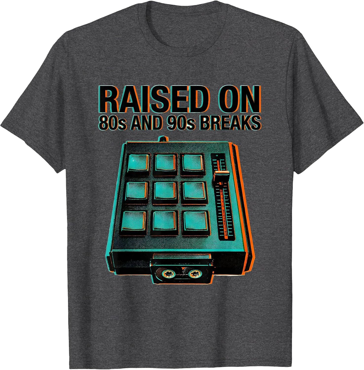 Men's Raised On 80s And 90s Breaks Vintage Hip Hop Rap Lyric T-Shirt - Dark Heather Grey