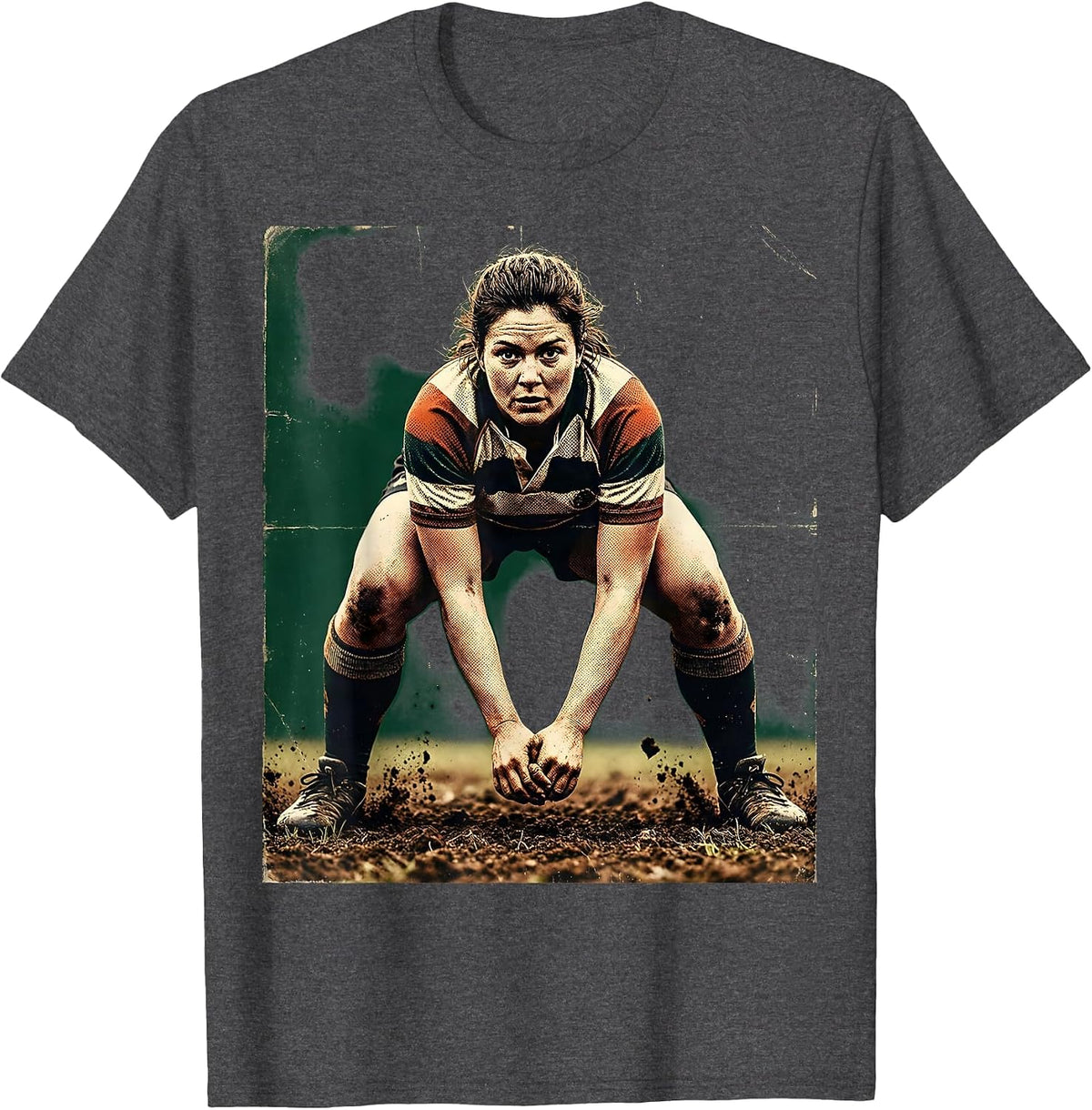 Rugby Scrum Formation Graphic Tee T-Shirt - Dark Heather Grey