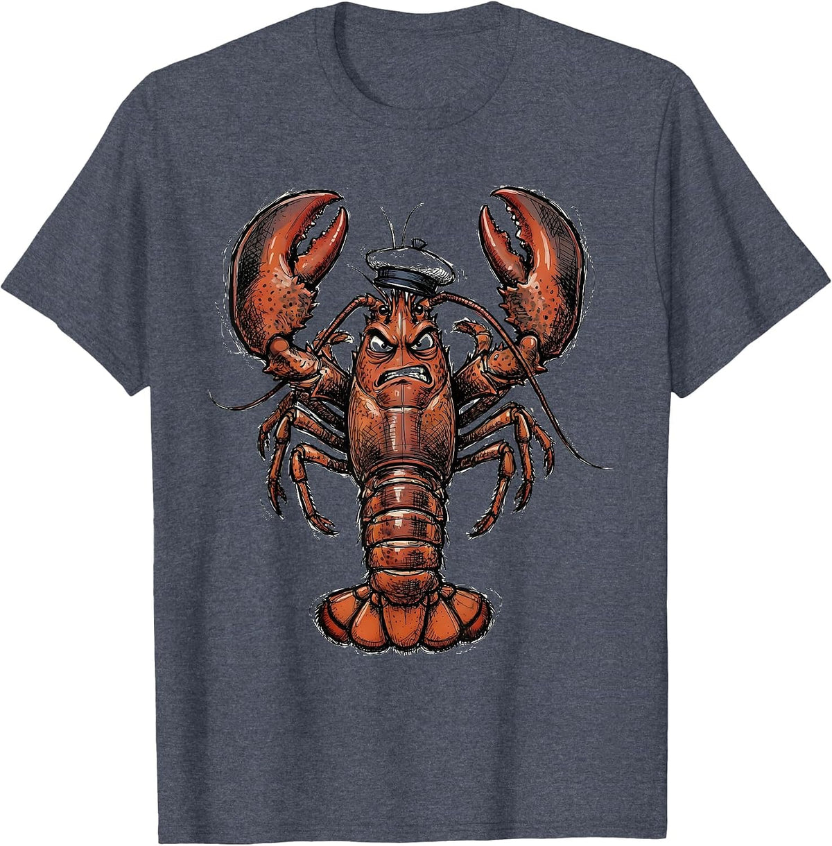 Angry Lobster Chef Hat Funny Culinary Art T-Shirt - Heather Blue
