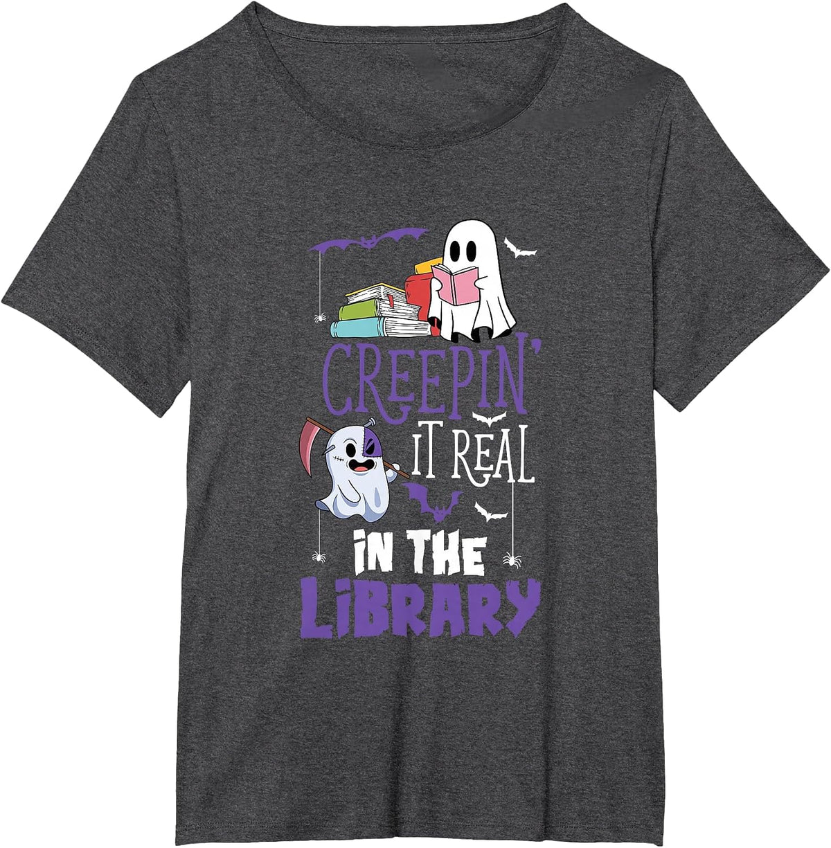Scary Librarian Reading Teacher Book Lover Halloween Library T-Shirt - Dark Heather Grey
