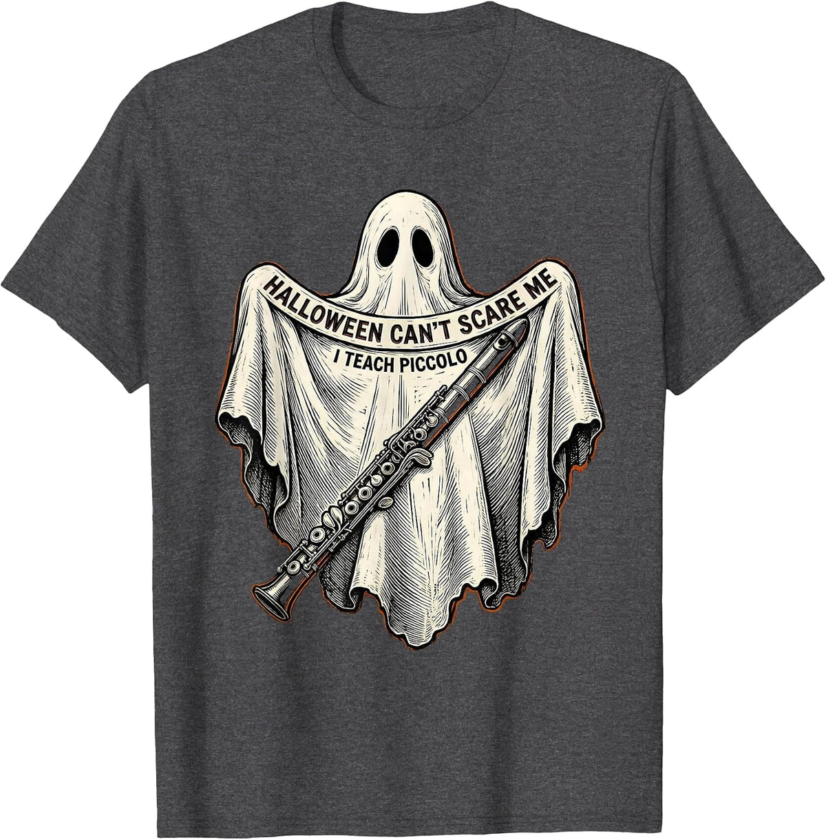 Men's Halloween Can't Scare Me, I Teach Piccolo Music Teacher T-Shirt - Dark Heather Grey