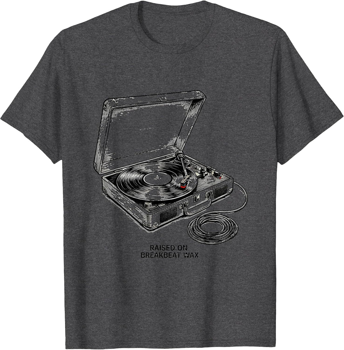 Men's Raised On Breakbeat Wax Vintage 90s Hip-Hop Rap Lyric T-Shirt - Dark Heather Grey