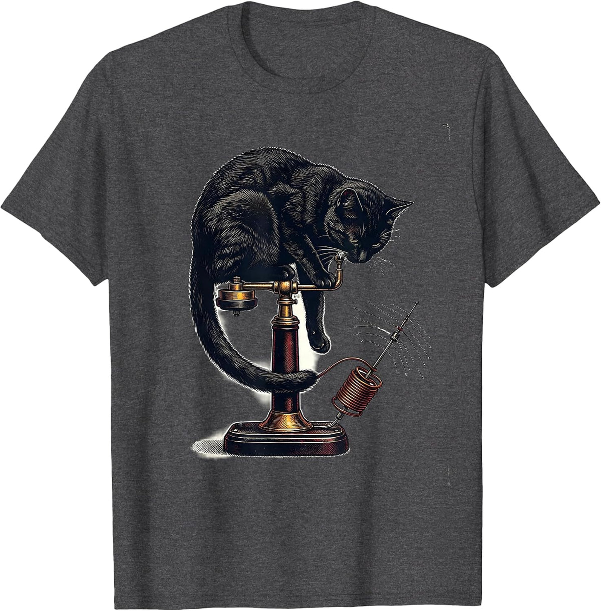 Men's Curled Cat on Telegraph Key Vintage Ham Radio Humor T-Shirt - Dark Heather Grey