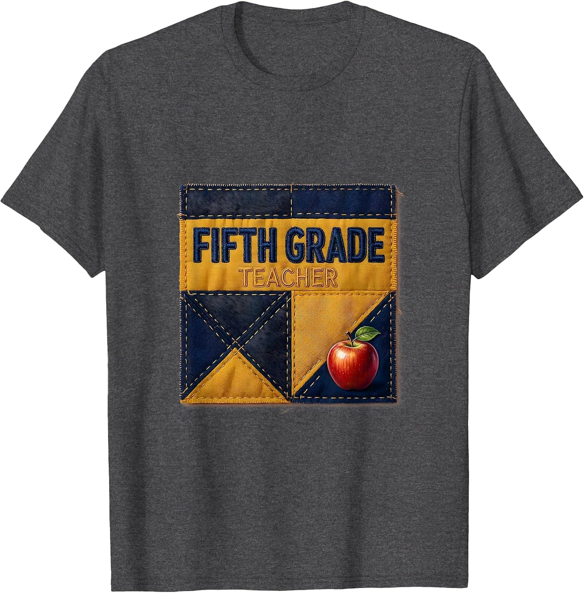 Fifth Grade Teacher Blue Patchwork Back To School Girls T-Shirt - Dark Heather Grey