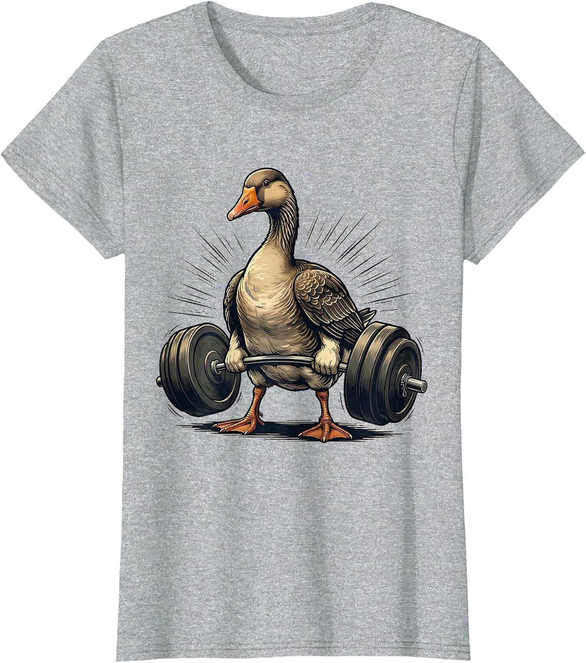 Women's Round Goose Weightlifting Gym Humor Funny Workout T-Shirt - Heather Grey