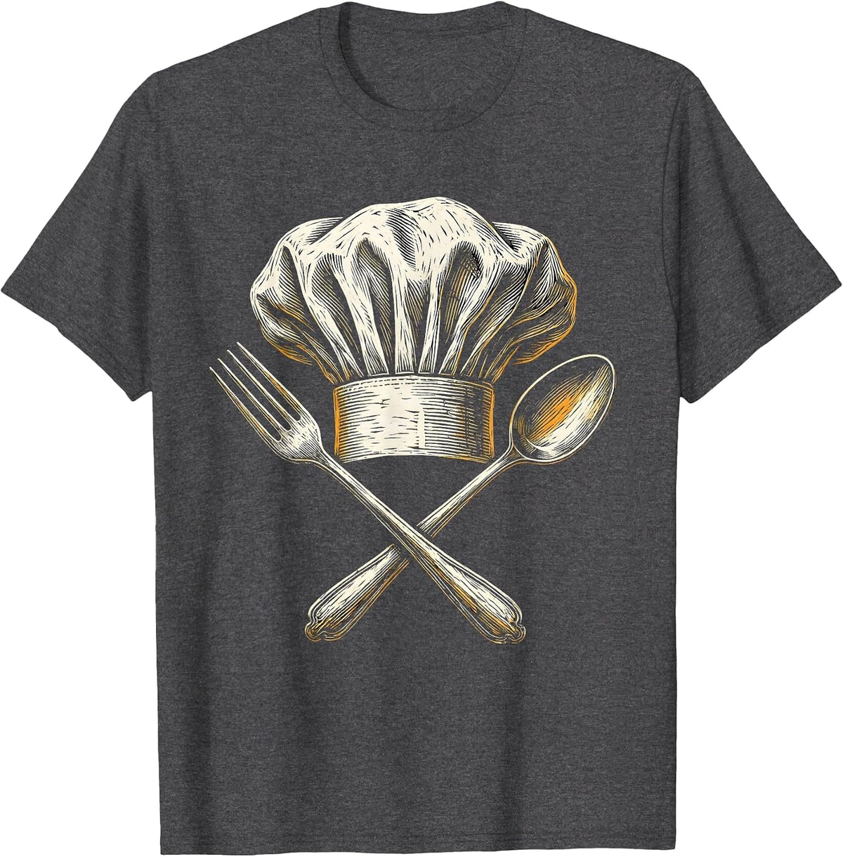 Chef Toque Fork and Spoon Culinary Graphic T-Shirt - Dark Heather Grey