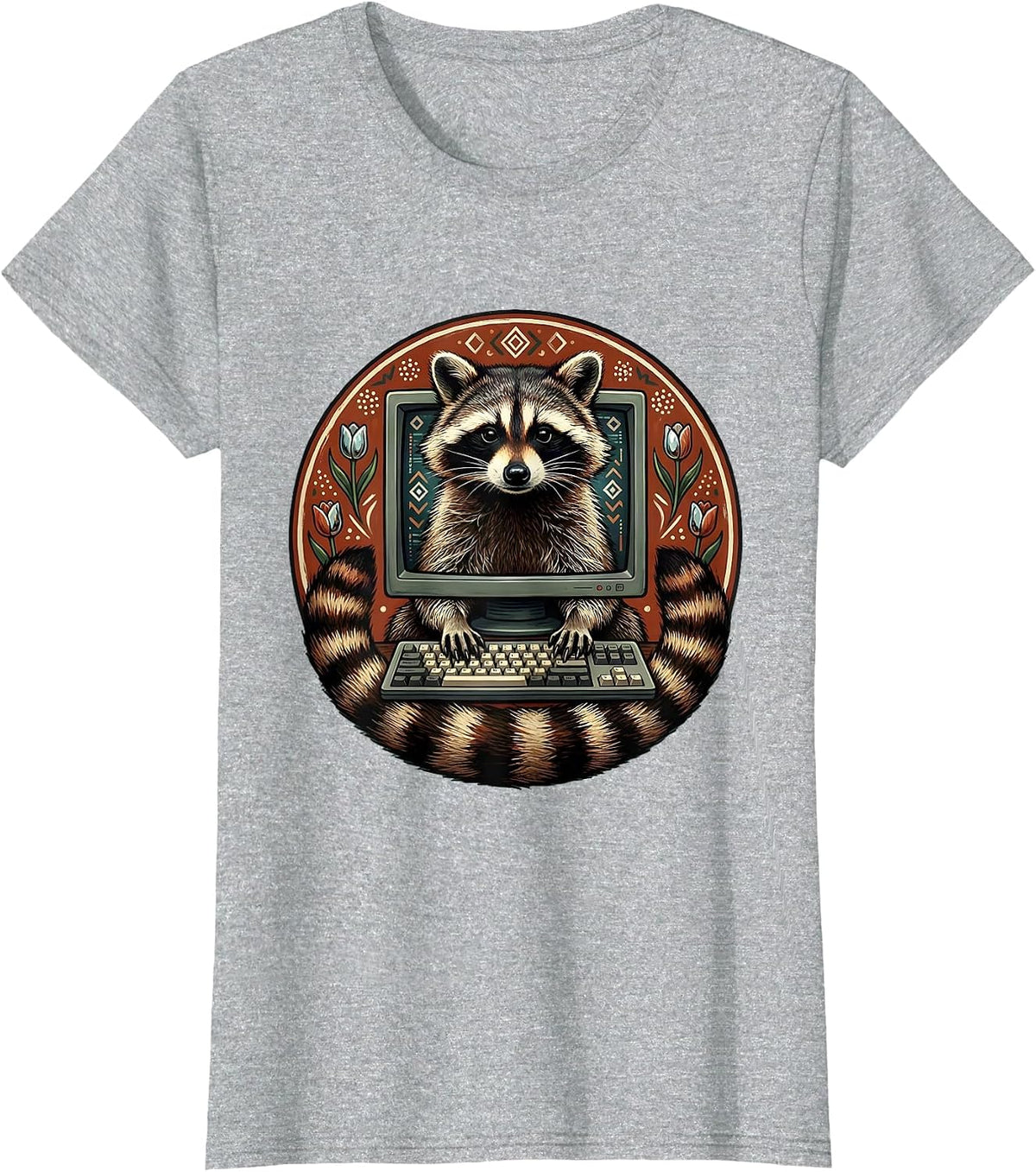 Raccoon Hacker Glowing Computer Graphic Tee T-Shirt - Heather Grey