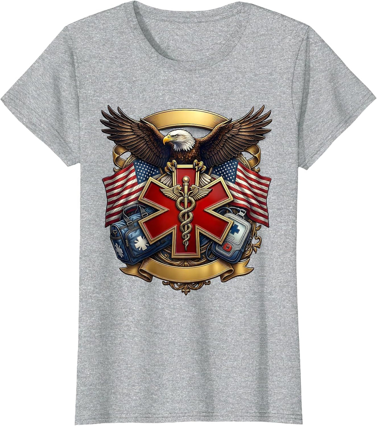 EMT Paramedic Night Run Graphic Design T-Shirt - Heather Grey