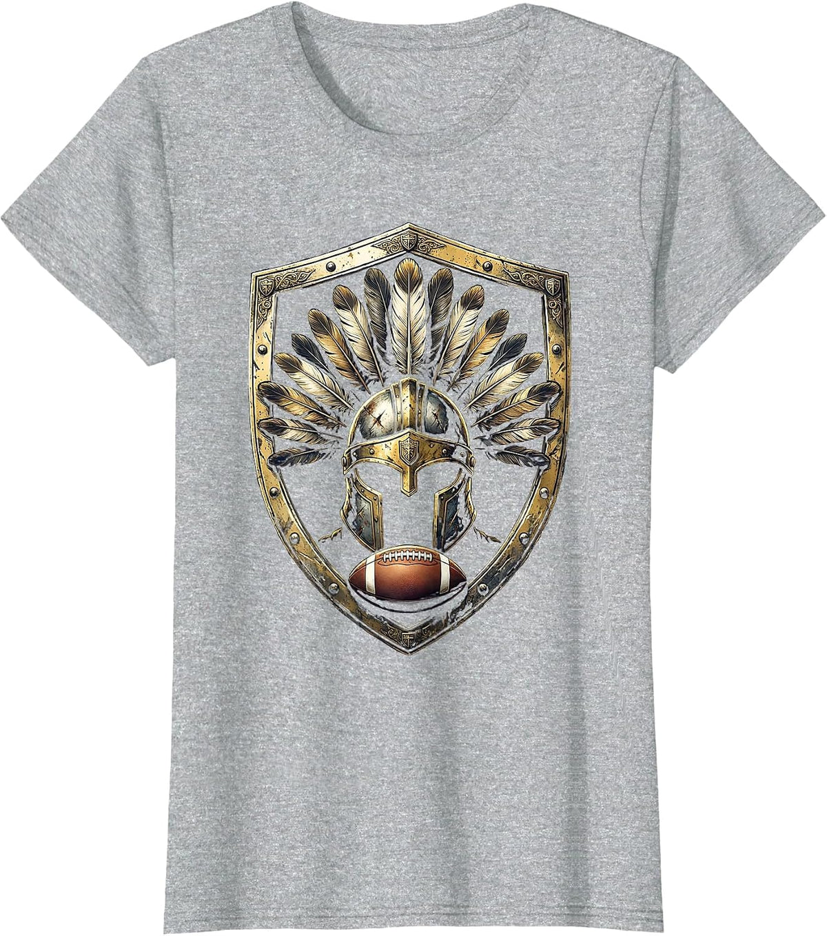 Warrior Helmet Rugby Ball Graphic Design T-Shirt - Heather Grey