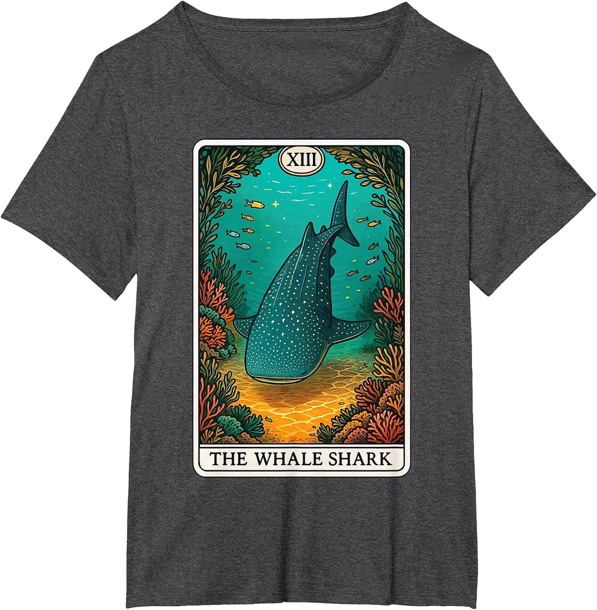 The Whale Shark Tarot Card T-Shirt - Dark Heather Grey