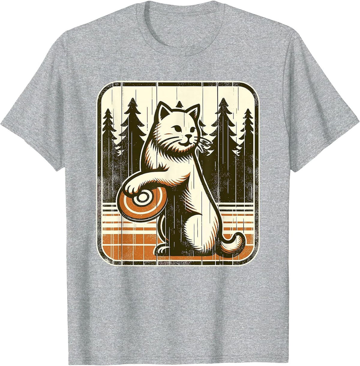 Disc Golfer Cat Disc Golf Player T-Shirt - Heather Grey
