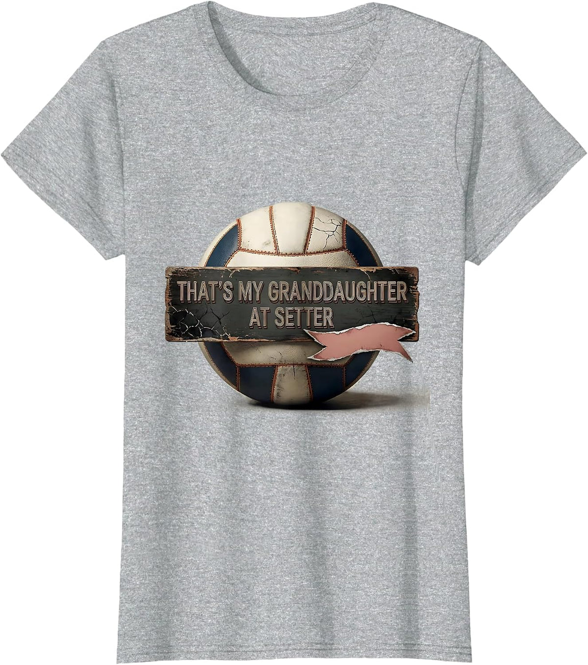That's My Granddaughter At Setter Distressed Volleyball T-Shirt - Heather Grey