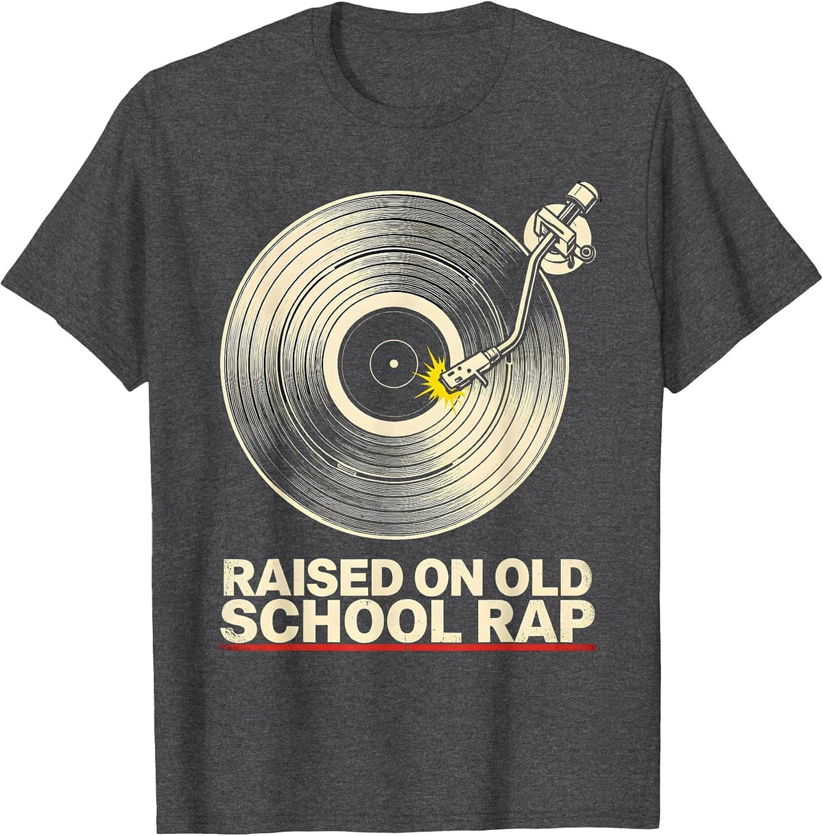 Men's Raised On Old School Rap Retro Hip Hop Nostalgia 80s 90s T-Shirt - Dark Heather Grey