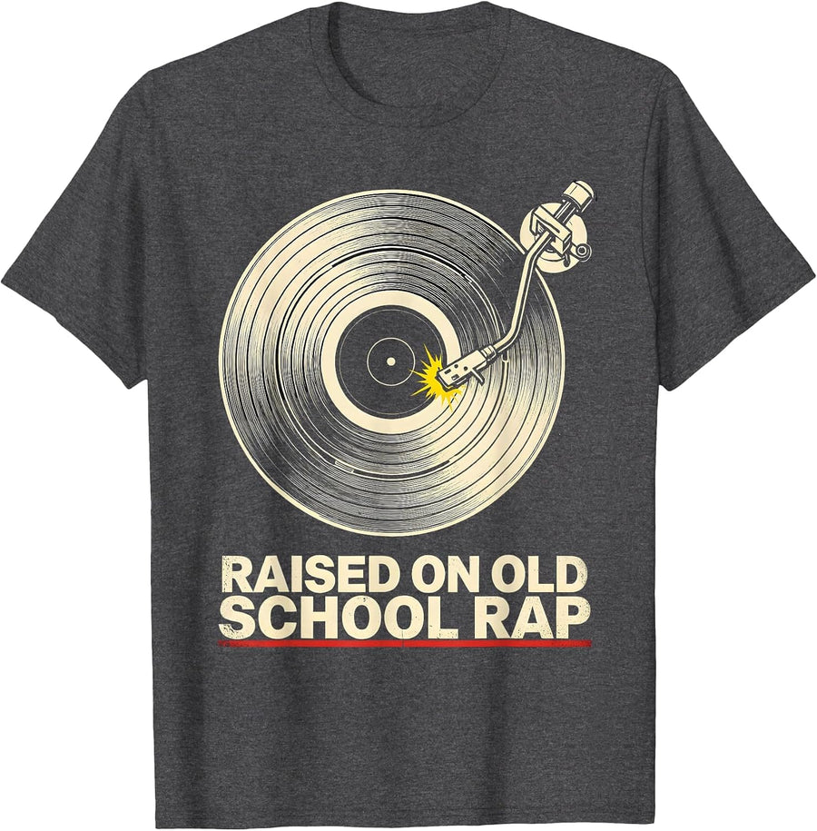 Men's Raised On Old School Rap Retro Hip Hop Nostalgia 80s 90s T-Shirt - Dark Heather Grey