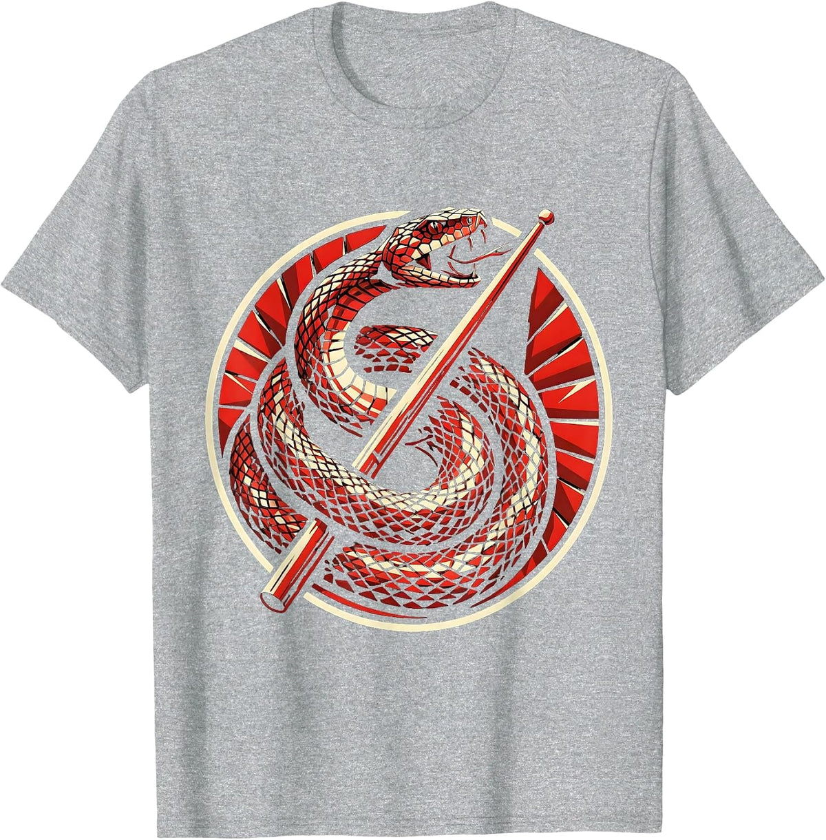 Men's Punk Rock Snake Coiled Around Drumstick Graphic T-Shirt - Heather Grey