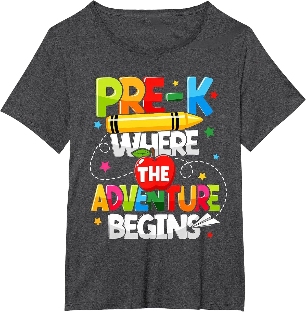 Pre-K Where The Adventure Begins Back to School Teacher T-Shirt - Dark Heather Grey