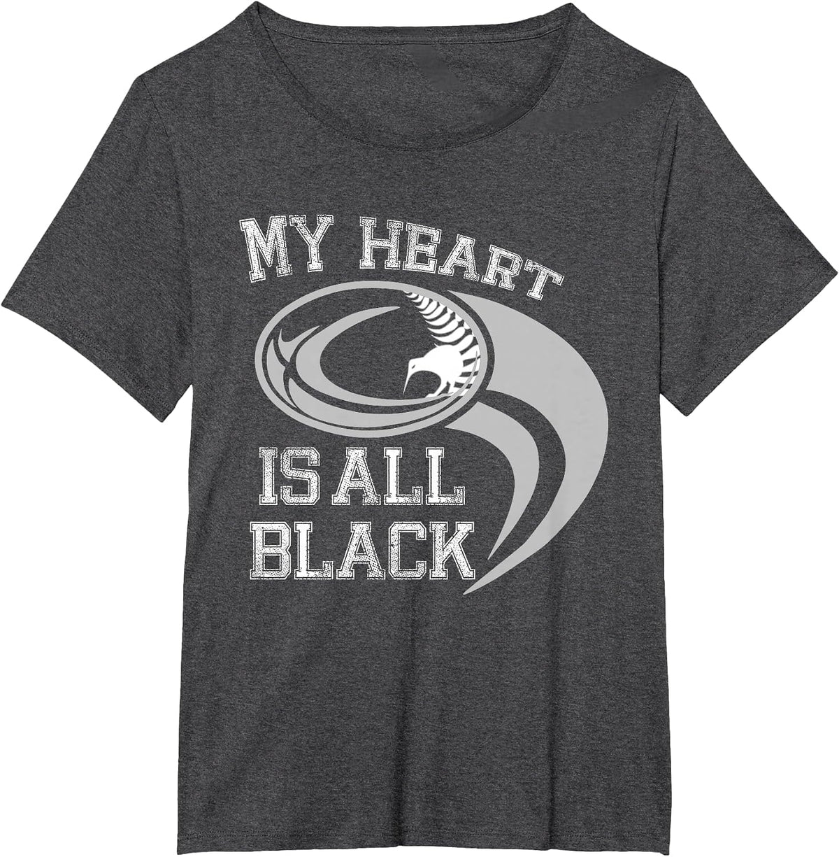 My Heart is All Black - Rugby New Zealand Fan T-Shirt - Dark Heather Grey