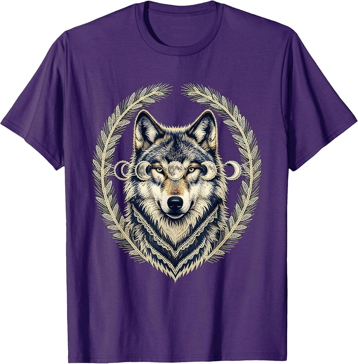 Men's Wolf Moon Phase Boho Celestial Astrology T-Shirt - Purple