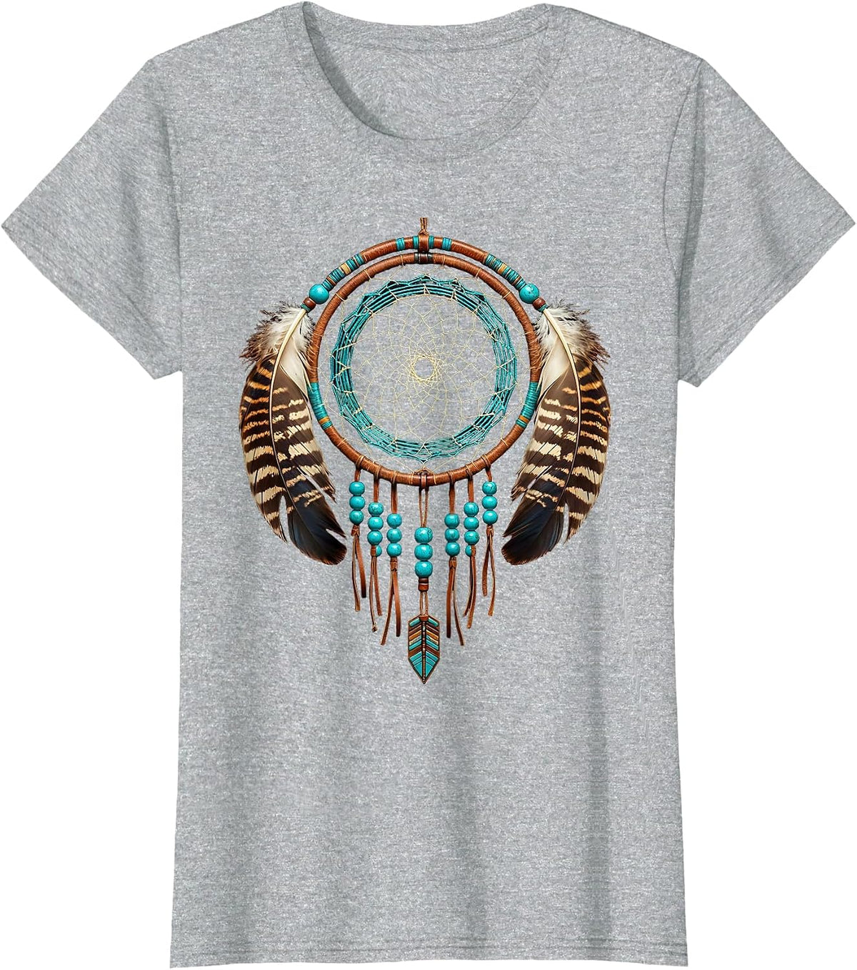 Dreamcatcher Turquoise Beads Western Boho Design T-Shirt - Heather Grey