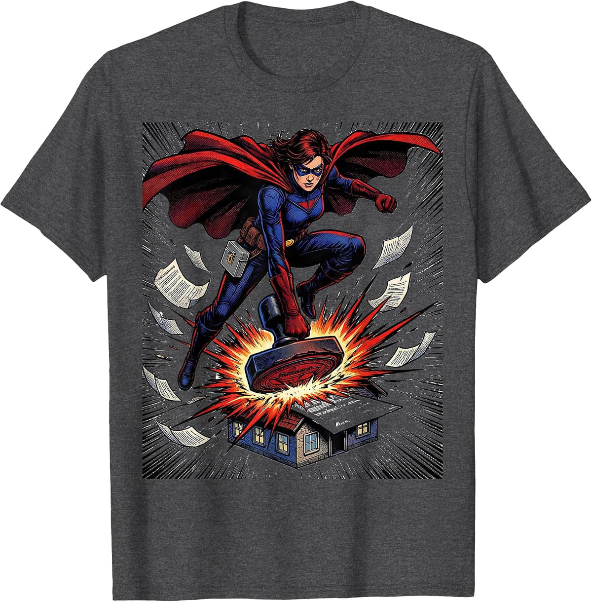 Men's Heroic Realtor Comic Book Real Estate Agent Gift T-Shirt - Dark Heather Grey