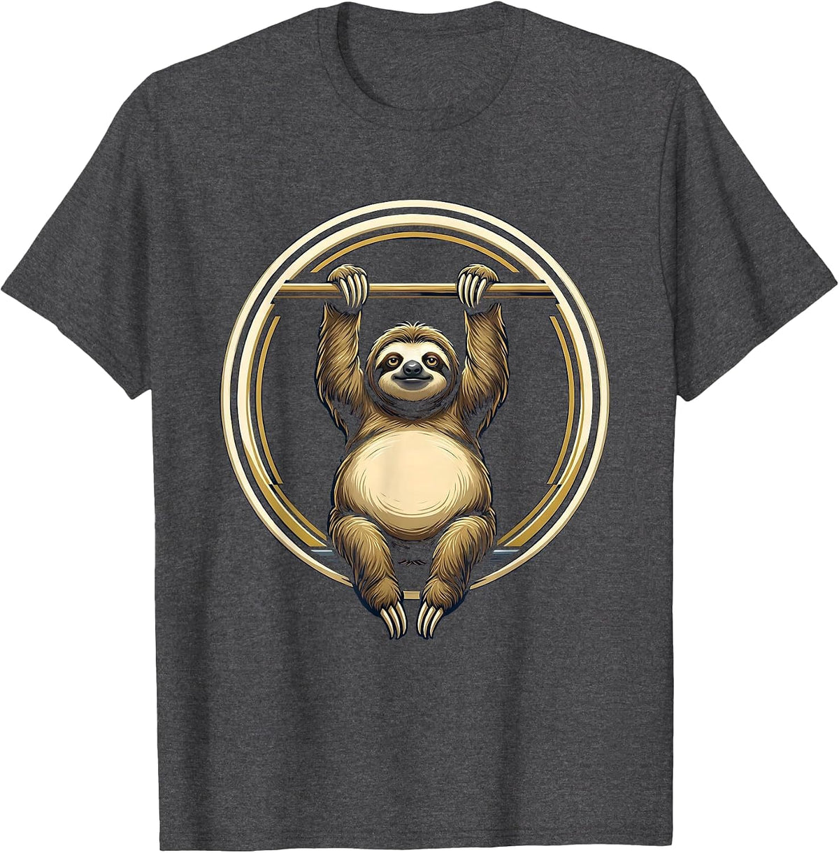 Lazy Sloth Pull-Up Bar Funny Workout Graphic T-Shirt - Dark Heather Grey