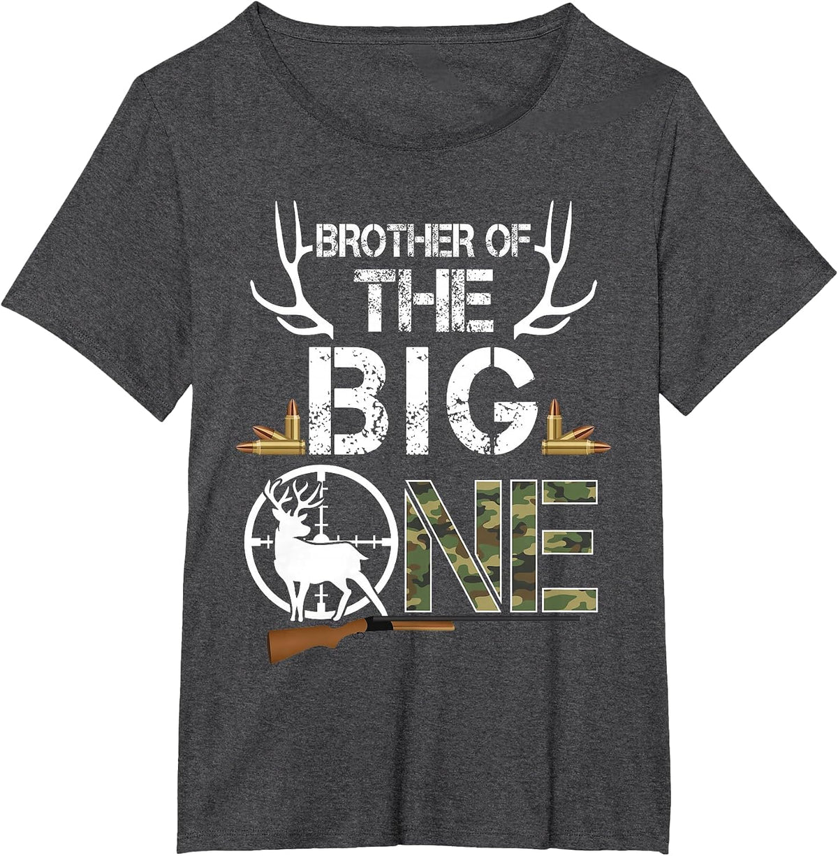Brother of The Big One Birthday Boy Deer Hunter Camouflage T-Shirt - Dark Heather Grey