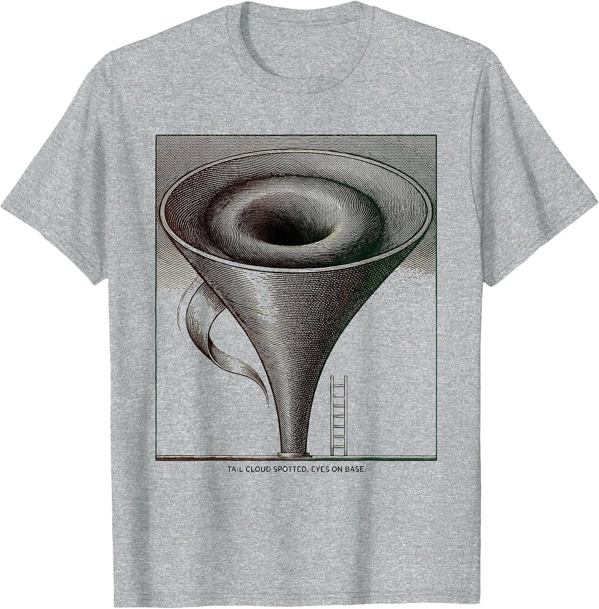 Men's Tail Cloud Spotted Eyes On Base Crosshatch Tornado Chaser T-Shirt - Heather Grey