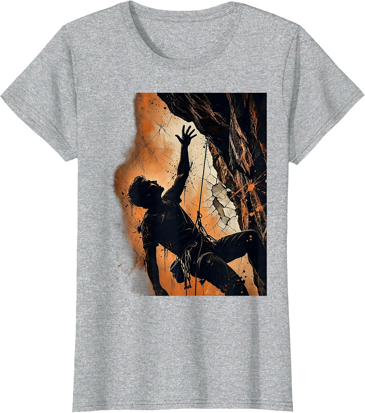 Rock Climber Reaching for the Ledge Graphic T-Shirt - Heather Grey