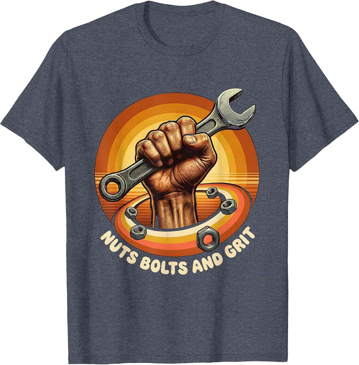 Men's Nuts Bolts and Grit Mechanic Design T-Shirt - Heather Blue