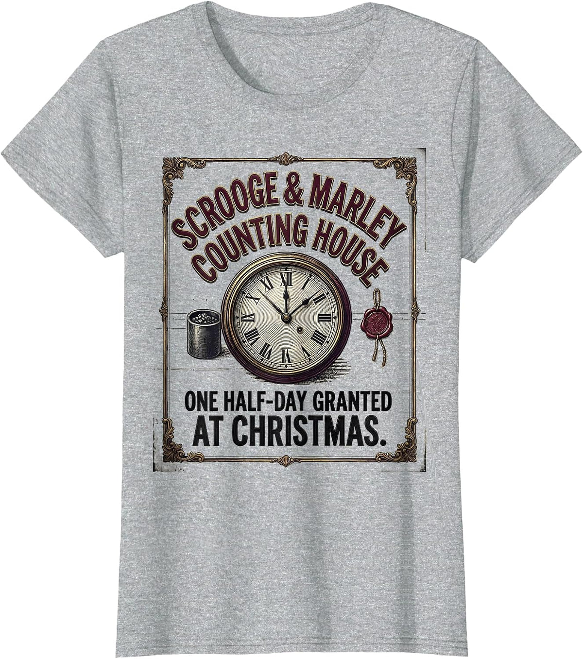 Scrooge & Marley Vintage Christmas Carol Bah Humbug T-Shirt - Heather Grey