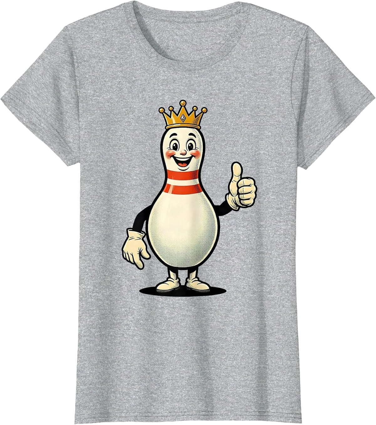 Bowling Pin Crown King Illustration T-Shirt - Heather Grey