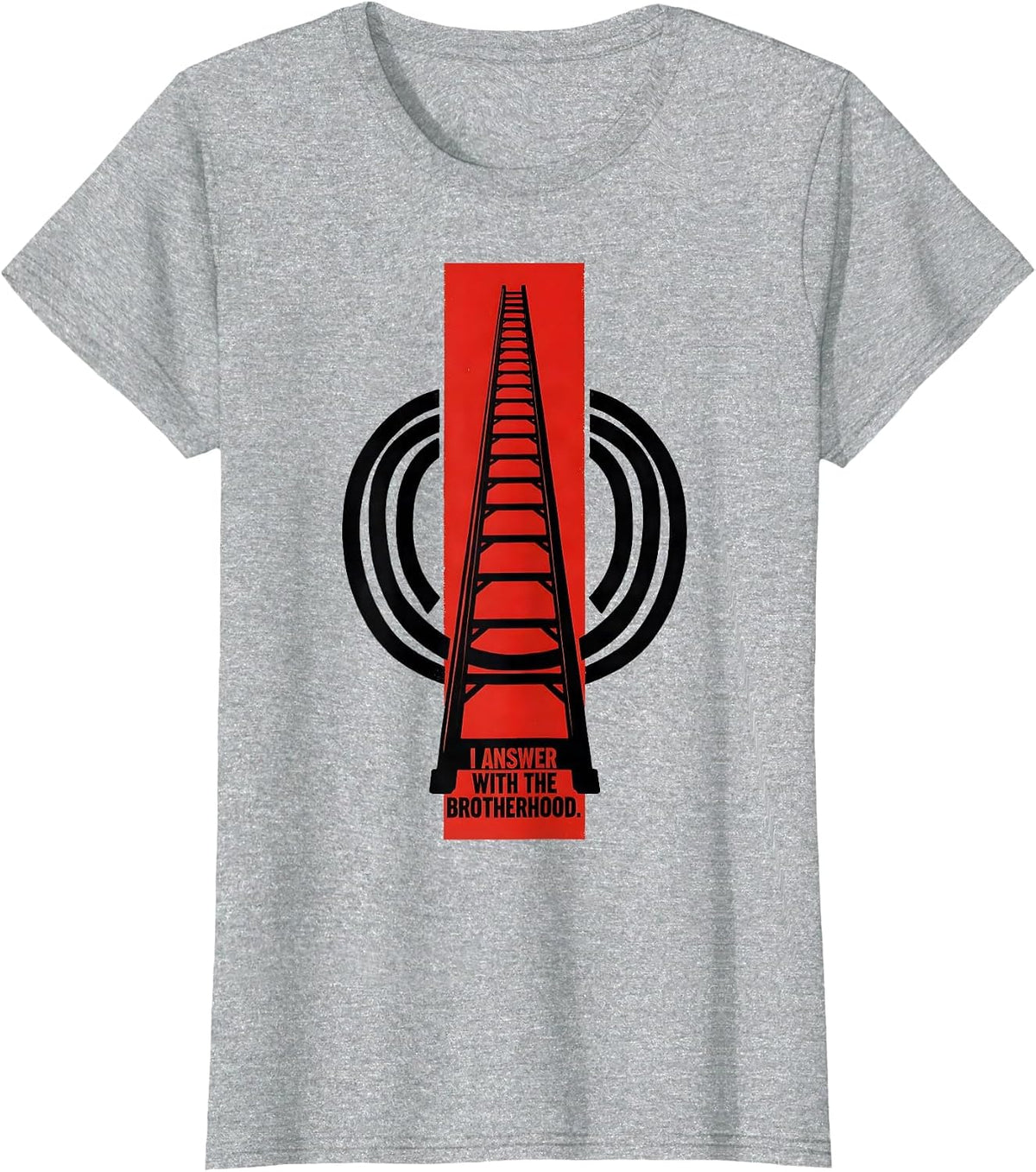I Answer With The Brotherhood Stencil Firefighter Christmas T-Shirt - Heather Grey