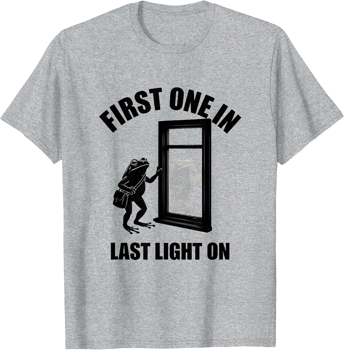 Men's First One In, Last Light On Funny Teacher Frog Back T-Shirt - Heather Grey