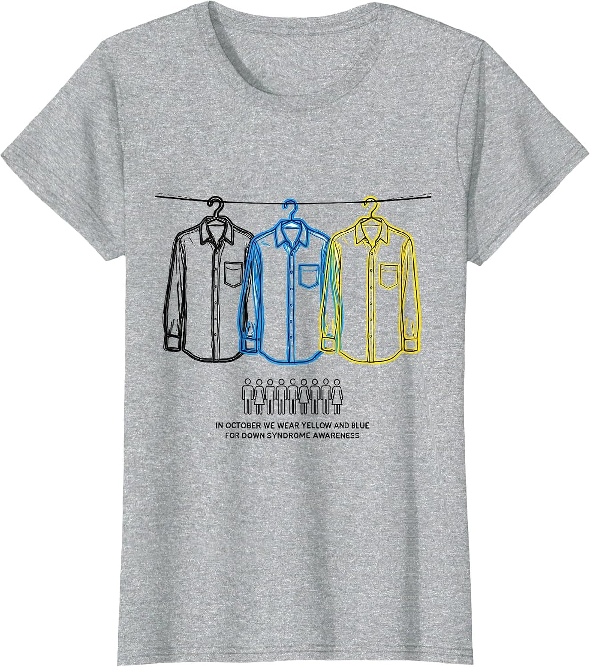In October We Wear Yellow And Blue Down Syndrome Awareness T-Shirt - Heather Grey