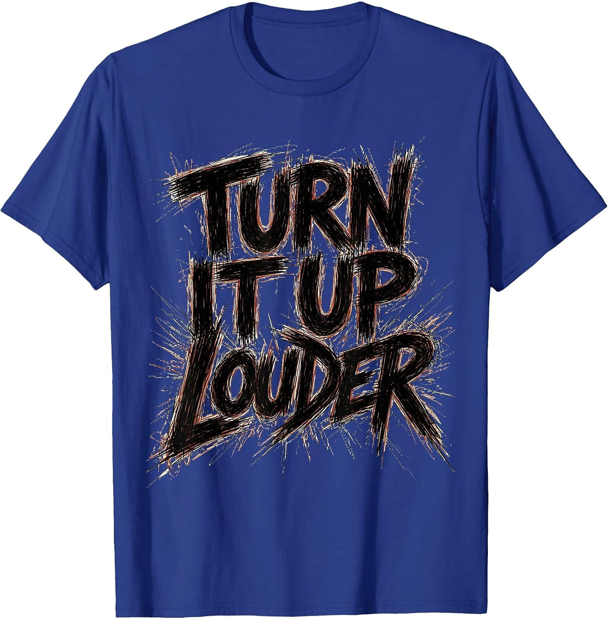Men's Turn It Up Louder Metal Band Graphic Design T-Shirt - Royal Blue