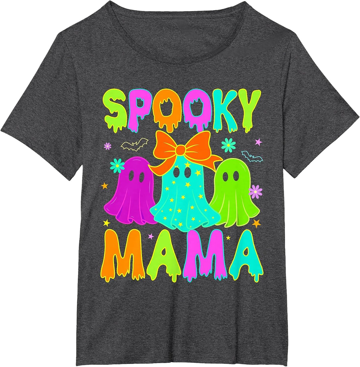 Spooky Mama Ghost Glow in Halloween Night Spooky Mom Mother T-Shirt - Dark Heather Grey